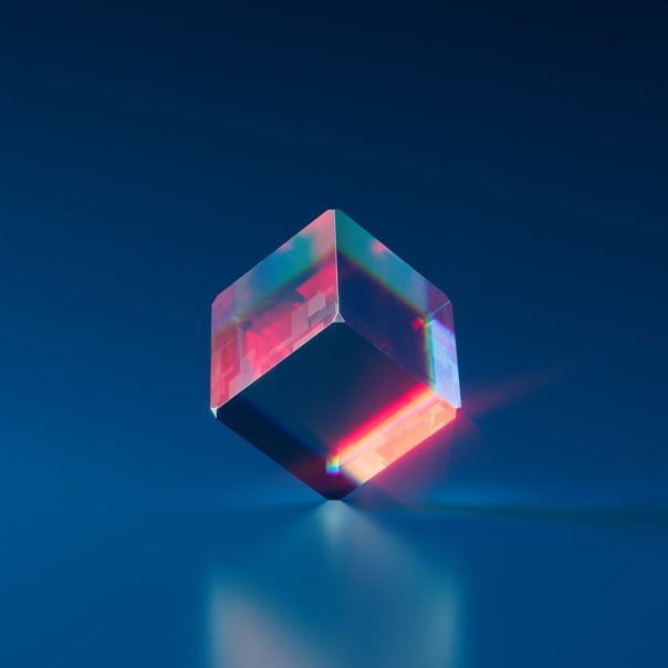 Cubo de vidro iluminado